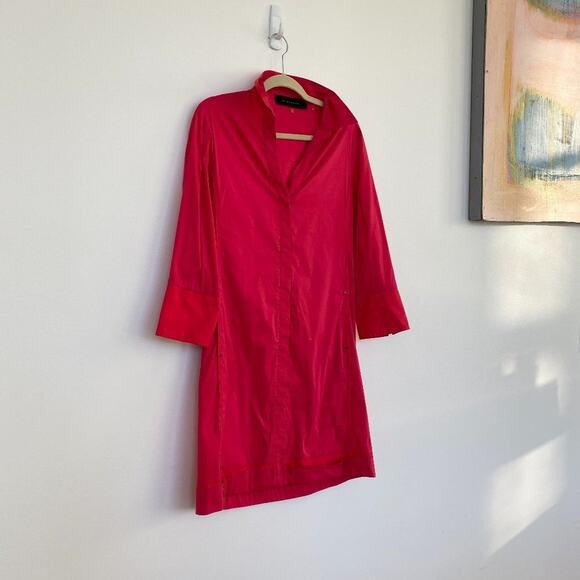 MISSING Elie Tahari Red Belted Shirt Dress - Picture 3 of 8